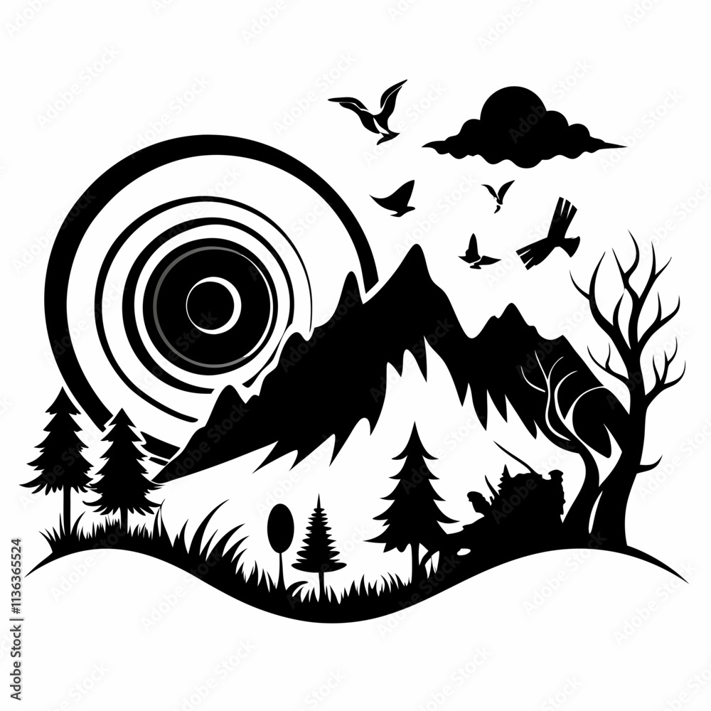 Nature's Echo Silhouettes vector silhouette black design white background Nature's Echo Silhouettes vector silhouette black design white background