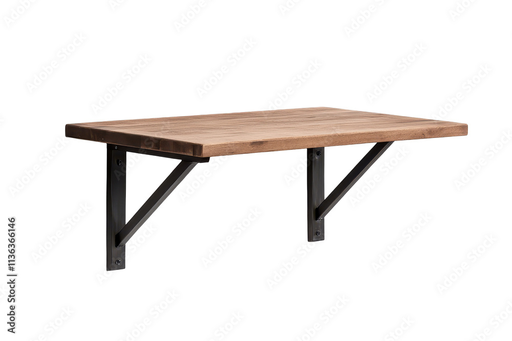 A modern wooden wall shelf with sleek metal supports, ideal for various settings. transparent background. A modern wooden wall shelf with sleek metal supports, ideal for various settings. transparent background.