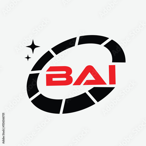 BAI Creative Circular Logo Design in Red and Black for Corporate Branding and Technology, BAI Red and Black Tech Logo with Circular Elements for Branding and Visual Identity, BAI LOGO, BAI vector logo