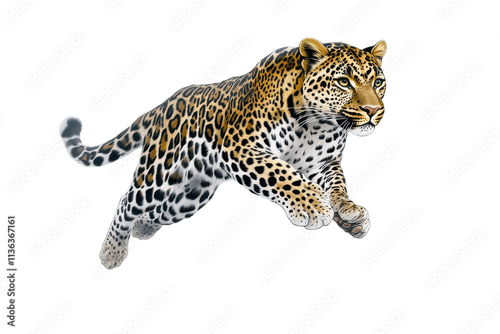 An agile leopard leaps through the air, showcasing its strength and elegance. transparent background. An agile leopard leaps through the air, showcasing its strength and elegance. transparent background.