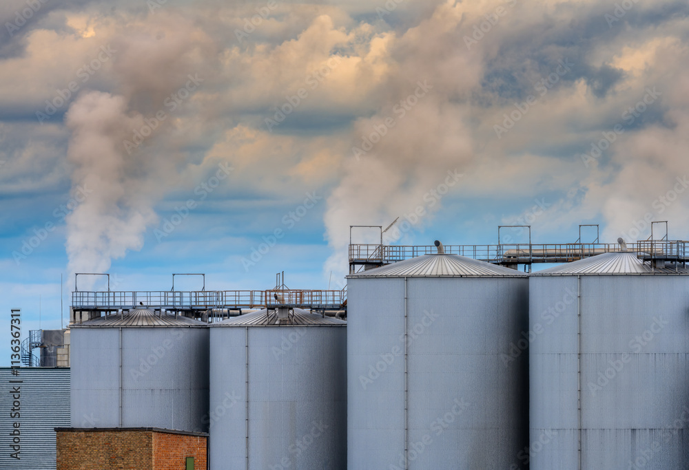 Storage tanks of a chemical plant