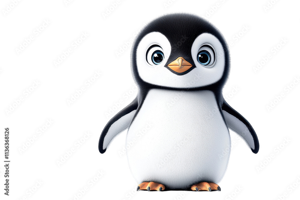 Obraz premium Cute cartoon penguin with big eyes and an adorable expression, perfect for kids' themes. transparent background.