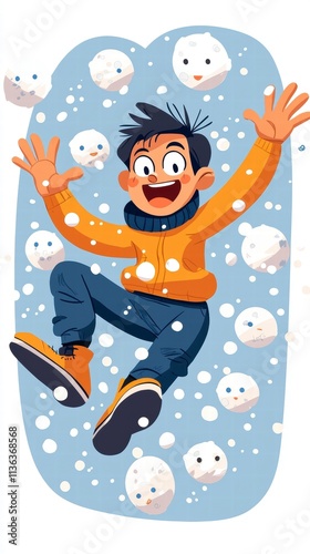 Joyful Boy Playing in the Snow