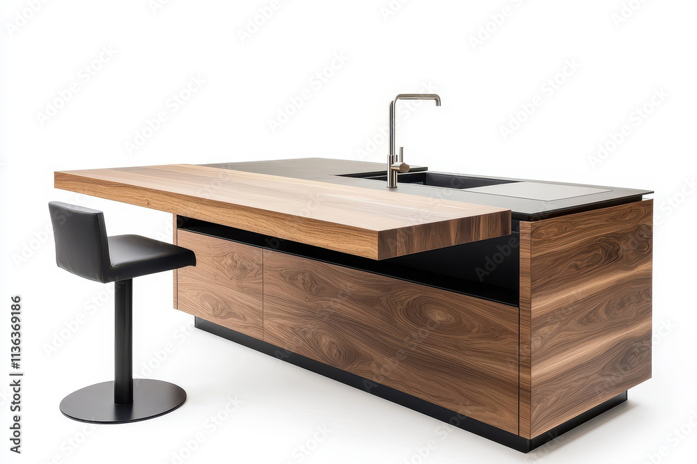 Modern kitchen design featuring a stylish wooden island and sleek faucet. Modern kitchen design featuring a stylish wooden island and sleek faucet.