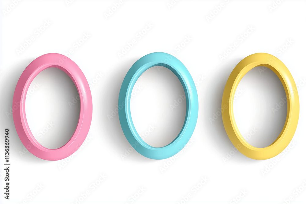 Three colorful rings are lined up on a white background Three colorful rings are lined up on a white background