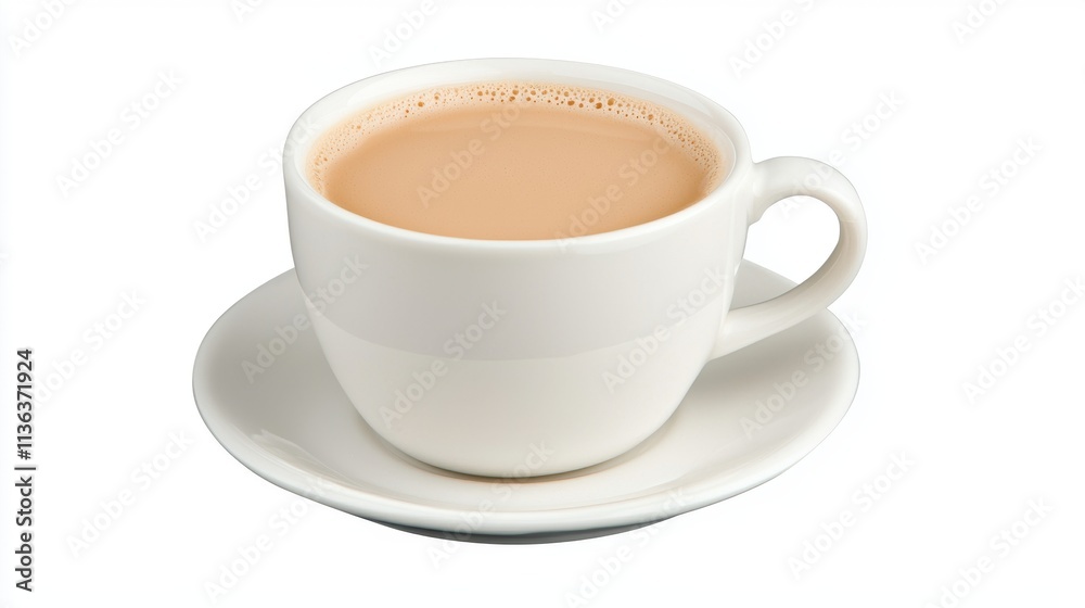 Freshly Brewed Cup of Tea with Creamy Foam in White Ceramic Mug Freshly Brewed Cup of Tea with Creamy Foam in White Ceramic Mug
