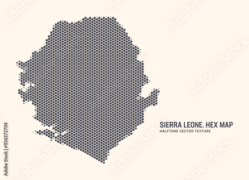 Sierra Leone Map Vector Hexagonal Halftone Pattern Isolate On Light Background. Hex Texture in the Form of Map of Sierra Leone. Modern Technologic Military Contour Map for Design or Business Projects