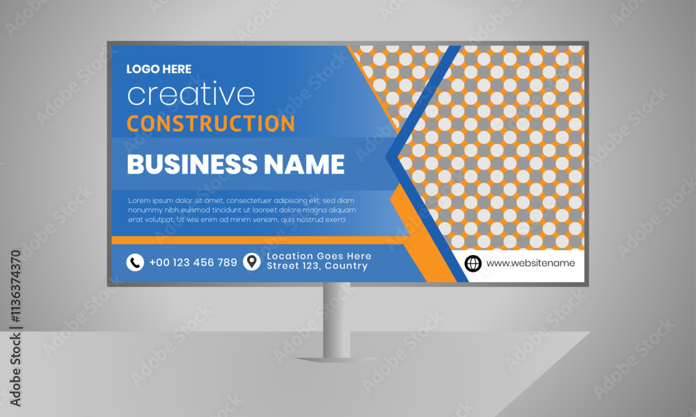 Modern Construction Billboard Design Template | Editable Outdoor Ad | Real Estate, Building, Development Promo | PSD & AI Files