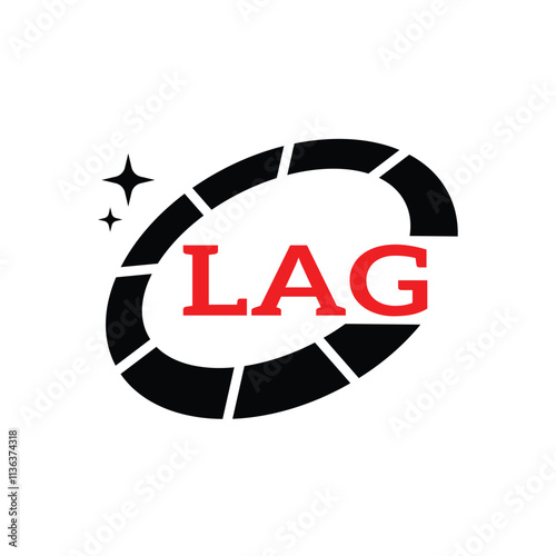 LAG Creative Circular Logo Design in Red and Black for Corporate Branding and Technology, LAG Red and Black Tech Logo with Circular Elements for Branding and Visual Identity, LAG LOGO, LAG vector logo
