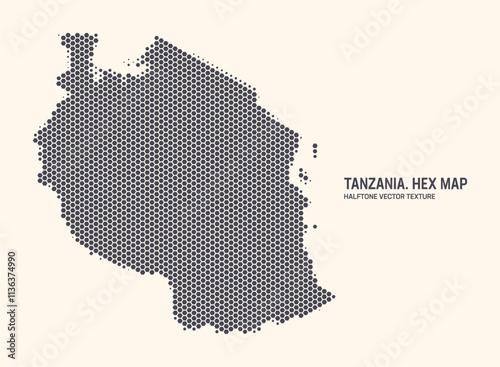 Tanzania Map Vector Hexagonal Halftone Pattern Isolate On Light Background. Hex Texture in Form of Map of Tanzania. Modern Technologic Military Contour Map of Tanzania for Design or Business Projects