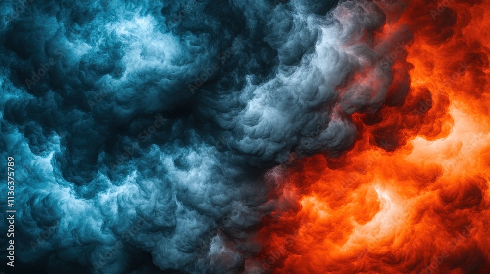 Obraz premium Dramatic Colorful Smoke Swirls Blending Blue and Orange Tones