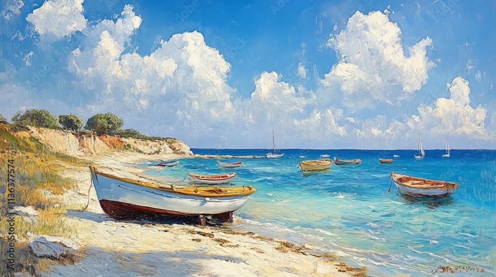 a painting of a beach with buildings in the background a painting of a beach with buildings in the background