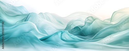 Gentle waves of liquid paint in shades of light blue and seafoam green merge smoothly on a soft white background, forming a peaceful abstract pattern
