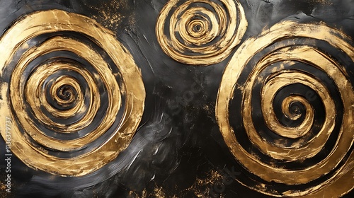 Abstract golden spirals over a rich black canvas photo