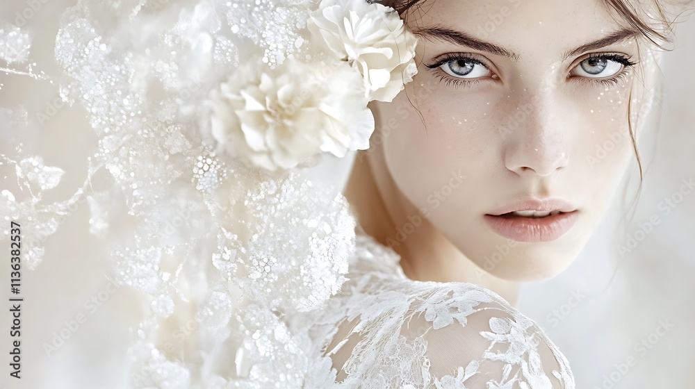 Radiant ivory and white tones with shimmering details Radiant ivory and white tones with shimmering details