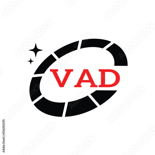 VAD Creative Circular Logo Design in Red and Black for Corporate Branding and Technology, VAD Red and Black Tech Logo with Circular Elements for Branding and Visual Identity, VAD LOGO, VAD vector logo photo