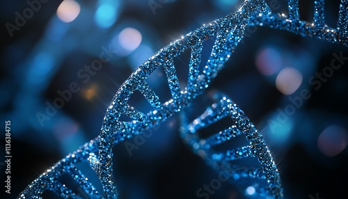 DNA helix on colorful abstract background, deep blue, pink, and purple tones, dark science and biology theme, genetic innovation with artistic surreal details photo