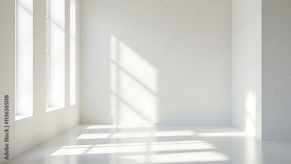 Abstract white studio background for product presentation. Empty room with shadows of window. Display product with blurred backdrop. Abstract white studio background for product presentation. Empty room with shadows of window. Display product with blurred backdrop.