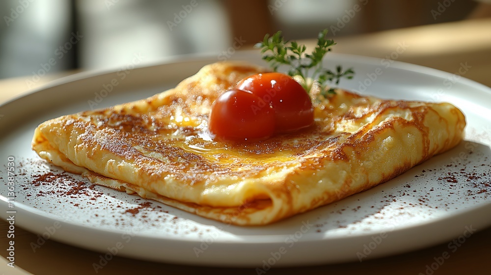 Golden Crepe Topped With Tomatoes And Herbs Golden Crepe Topped With Tomatoes And Herbs