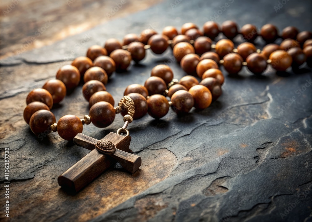 Serene Rosary Beads Resting on Stone Surface with Natural Light and Space for Text, Perfect for Spiritual Themes and Reflection, Ideal for Religious and Meditation Serene Rosary Beads Resting on Stone Surface with Natural Light and Space for Text, Perfect for Spiritual Themes and Reflection, Ideal for Religious and Meditation
