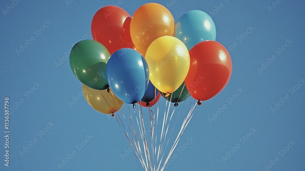 Colorful balloons floating in the clear blue sky Colorful balloons floating in the clear blue sky