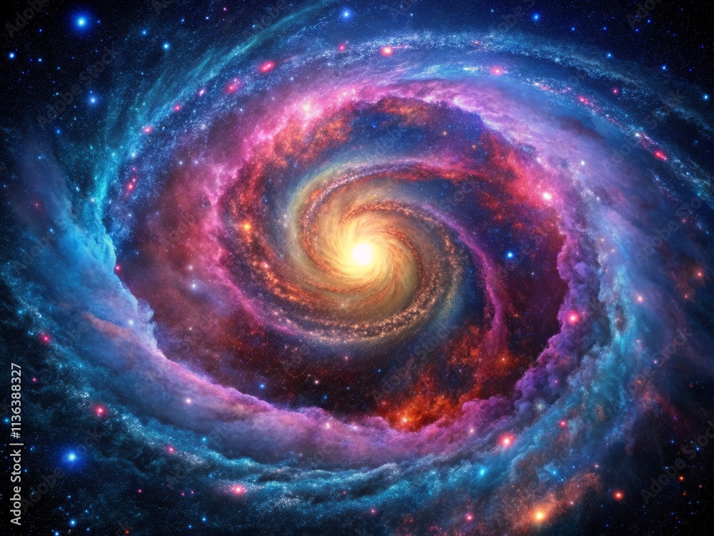 Stunning Aerial View of a Colorful Galaxy Featuring a Large Spiral at the Center, Showcasing Vibrant Colors and Cosmic Details for Astronomy Enthusiasts and Space Lovers Stunning Aerial View of a Colorful Galaxy Featuring a Large Spiral at the Center, Showcasing Vibrant Colors and Cosmic Details for Astronomy Enthusiasts and Space Lovers