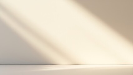 Abstract beige studio wall background for product presentation. Empty room with a light on the wall from the window. Display product with blurred backdrop.