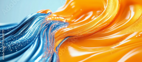 Metallic slime and bright toy clay merging in a swirling motion, creating a dynamic, abstract background with deep colors and smooth textures