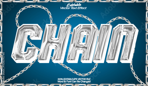 Chain Vector Text Effect Editable Alphabet Iron Metalic Chrome Steel Strong Silver Black photo