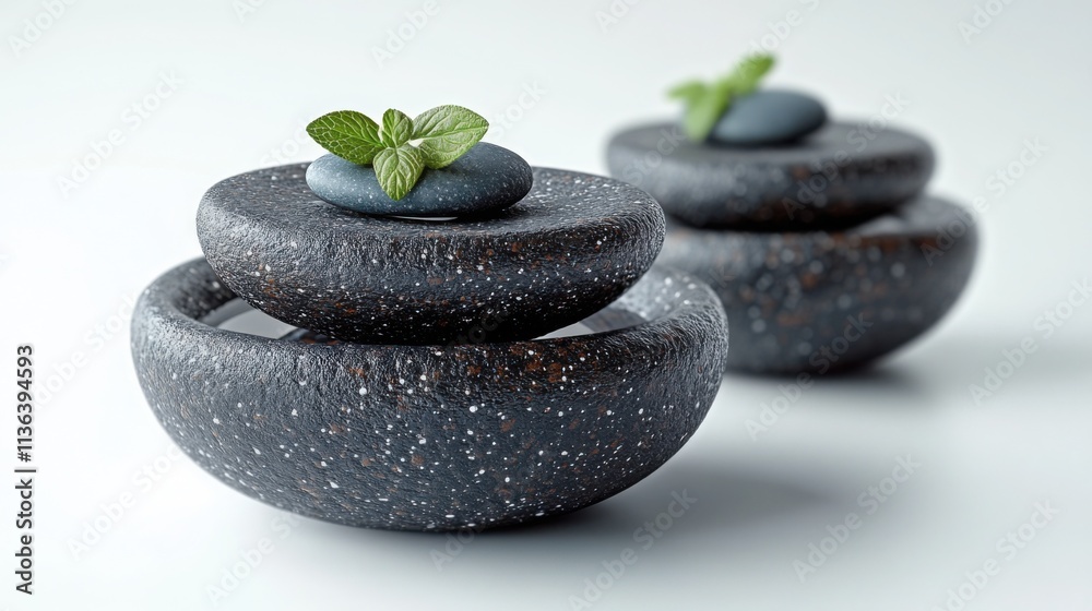 Serene spa stones with mint plant perfect for relaxation. Serene spa stones with mint plant perfect for relaxation.