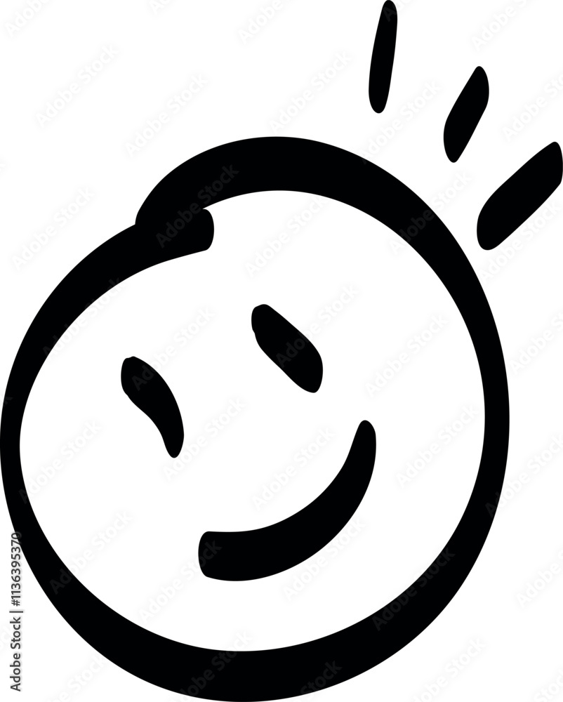 Simple black-and-white line drawing of a smiling face with two eyes and a curved mouth, with three short lines above the head suggesting excitement or movement.
Simple black-and-white line drawing of a smiling face with two eyes and a curved mouth, with three short lines above the head suggesting excitement or movement.
