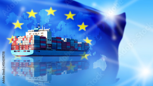 Container ship with flag Eu...