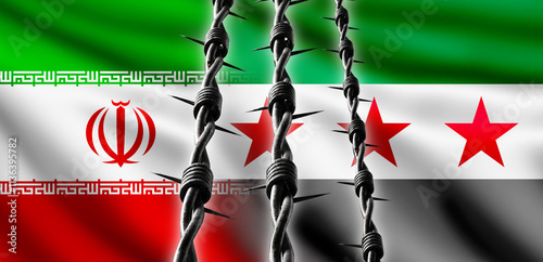 Flags of Iran and Syria. Ba...