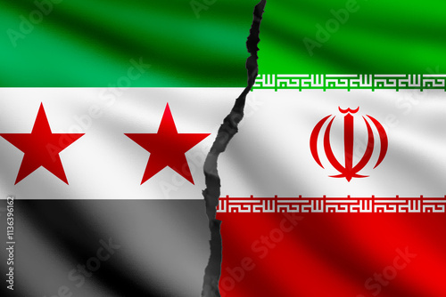 Flags of Syria and Iran. Cr...