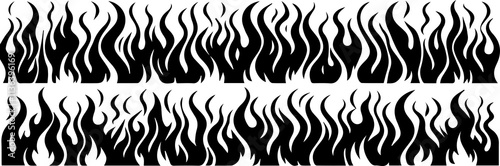 Burning fire flame silhouette set banner horizontal design isolated on white