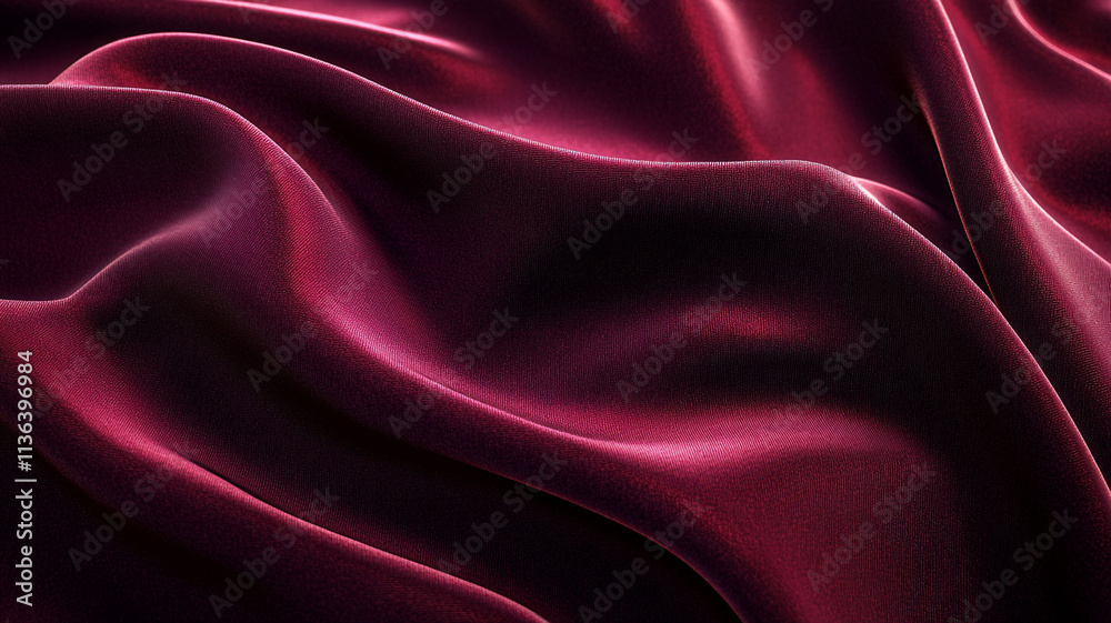 Obraz premium Rich burgundy velvet fabric illuminated by soft light, creating a smooth and opulent texture with reflections