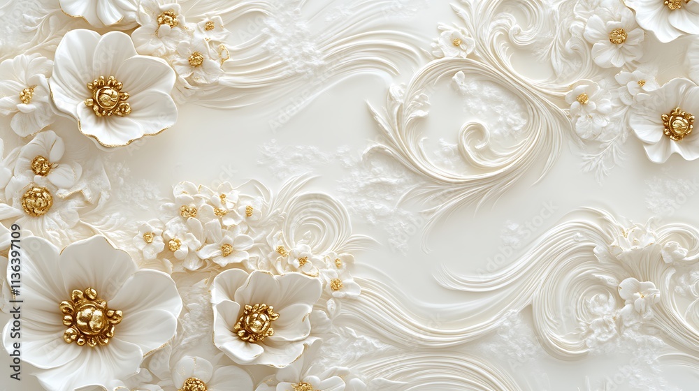 Elegant white tones with textured golden patterns Elegant white tones with textured golden patterns