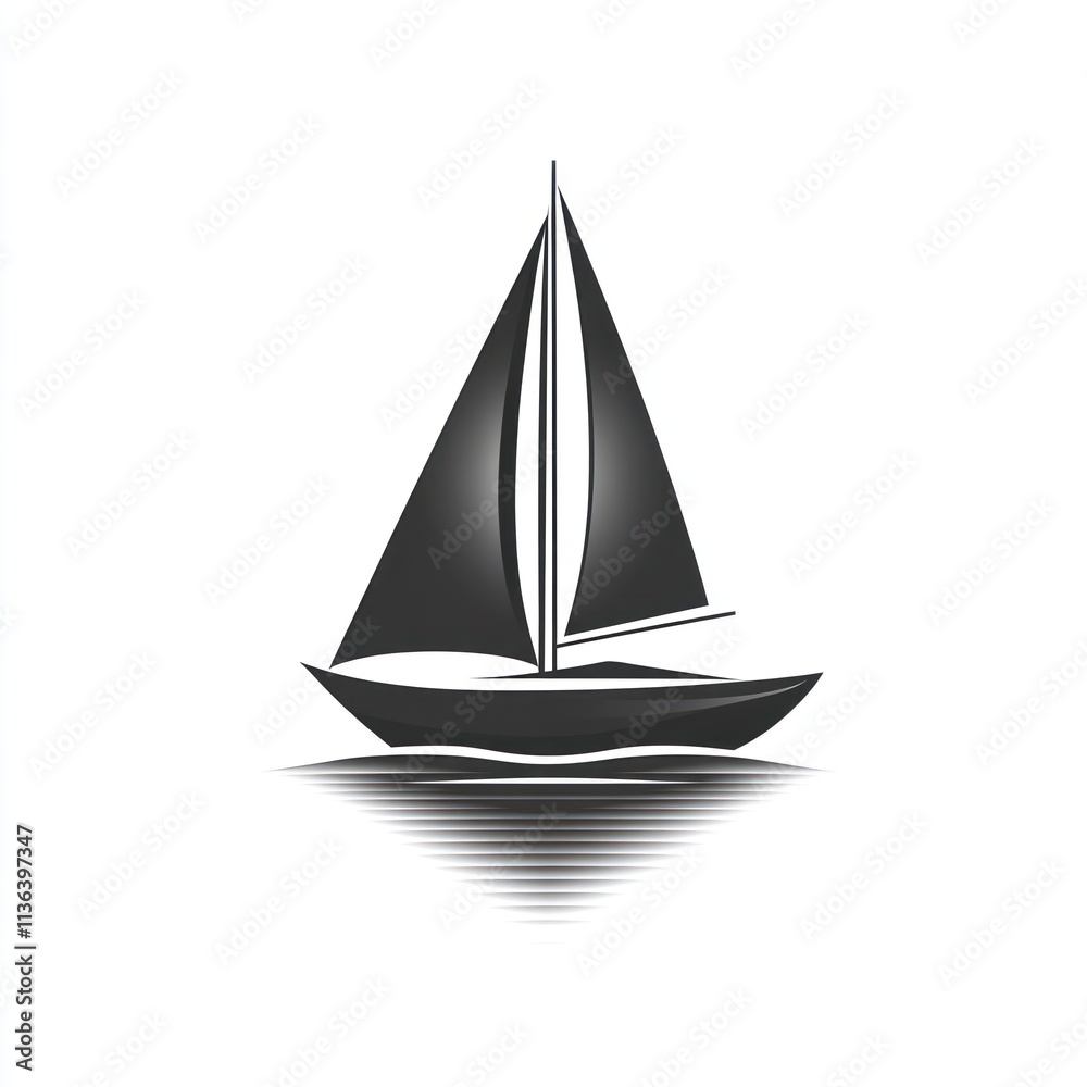 Monochrome sailboat icon on water, simple design. Monochrome sailboat icon on water, simple design.