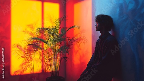 art for a funky jazzy electronic happy song, simple, indoors, chill