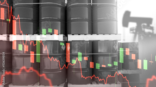 Black barrels with oil. Fal...