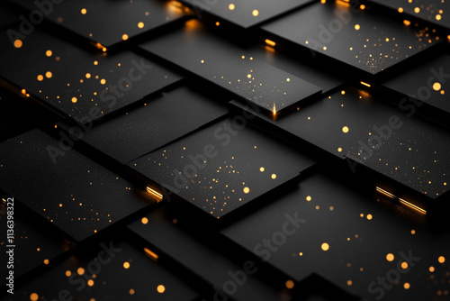 Sleek black backdrop with fine gold accents and modern flair