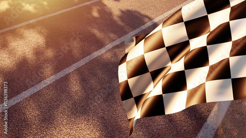 Finish flag over road. Raci...