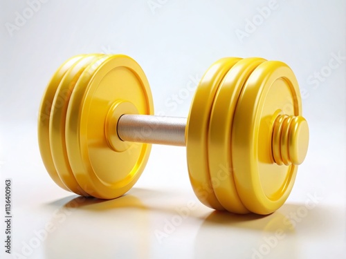 3D Rendering of a Yellow Dumbbell on a White Background for Fitness, Gym, and Workout Themed Designs, Perfect for Health and Wellness Marketing Materials