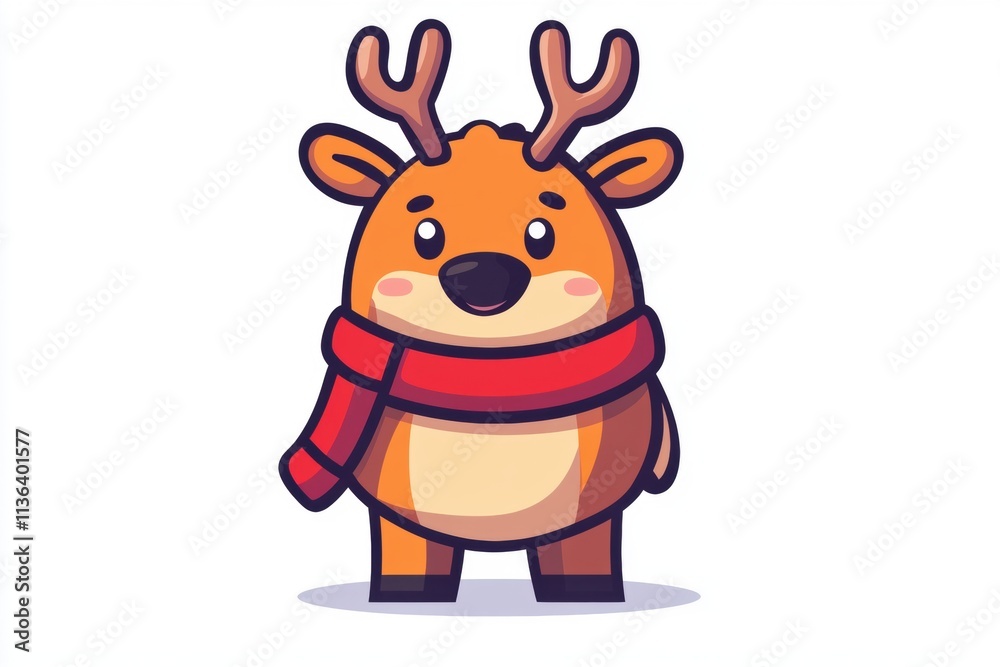 A cute cartoon reindeer wearing a red scarf, designed for festive themes. A cute cartoon reindeer wearing a red scarf, designed for festive themes.