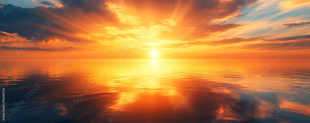 Obraz premium Soft light rays blending into a vibrant yellow-orange sunset gradient, reflecting the beauty of a tranquil evening