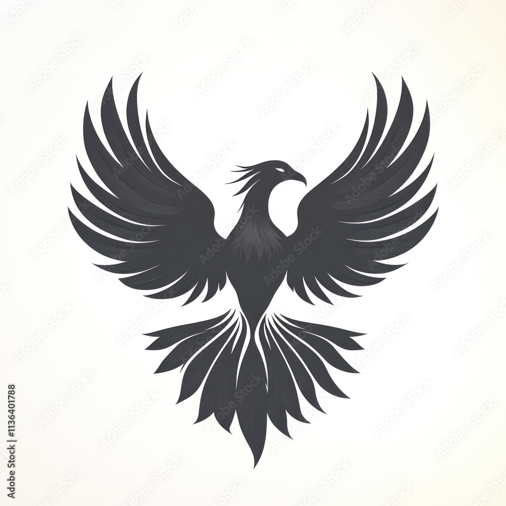 Majestic black phoenix bird with wings spread wide. Majestic black phoenix bird with wings spread wide.