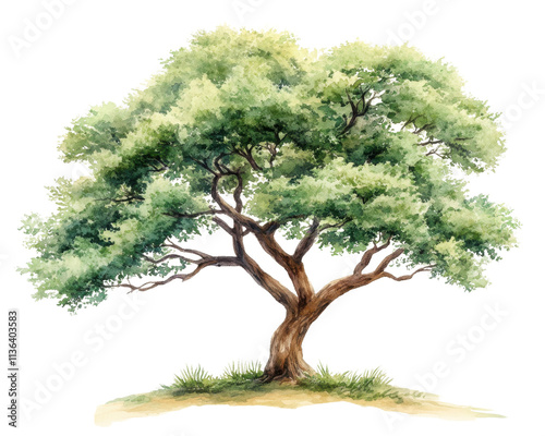 A beautifully illustrated tree with lush green foliage on a white isolate background, perfect for nature-themed projects and designs. photo