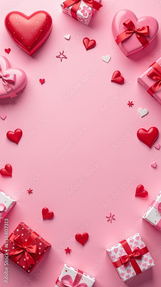 Kraft Gift box with beautiful pink ribbon and rose, concept of Valentine's, anniversary, mother's day and birthday greeting, copy space, vertical card Kraft Gift box with beautiful pink ribbon and rose, concept of Valentine's, anniversary, mother's day and birthday greeting, copy space, vertical card