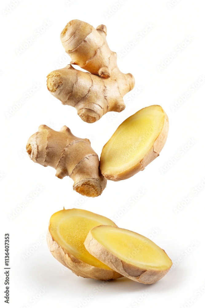 Many gingseng fall down on isolated white background for your food needs. Many gingseng fall down on isolated white background for your food needs.