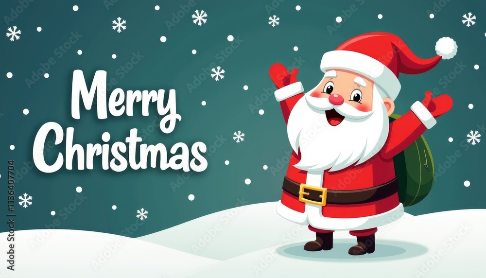 2D art illustration with cartoon happy Santa Claus on blue background with text Merry Christmas background Illustration poster 2D art illustration with cartoon happy Santa Claus on blue background with text Merry Christmas background Illustration poster